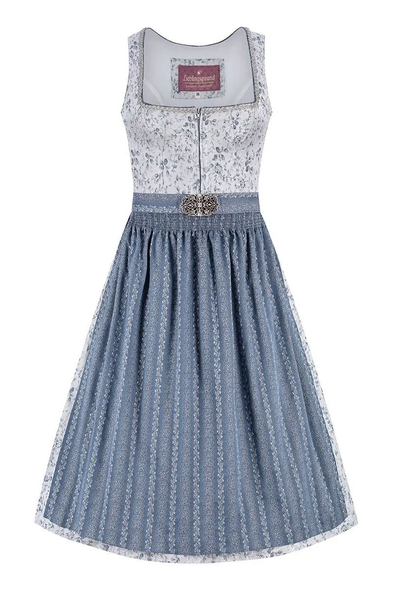 Midi Dirndl 65 cm grau blau Emilia 014653 ~ 40
