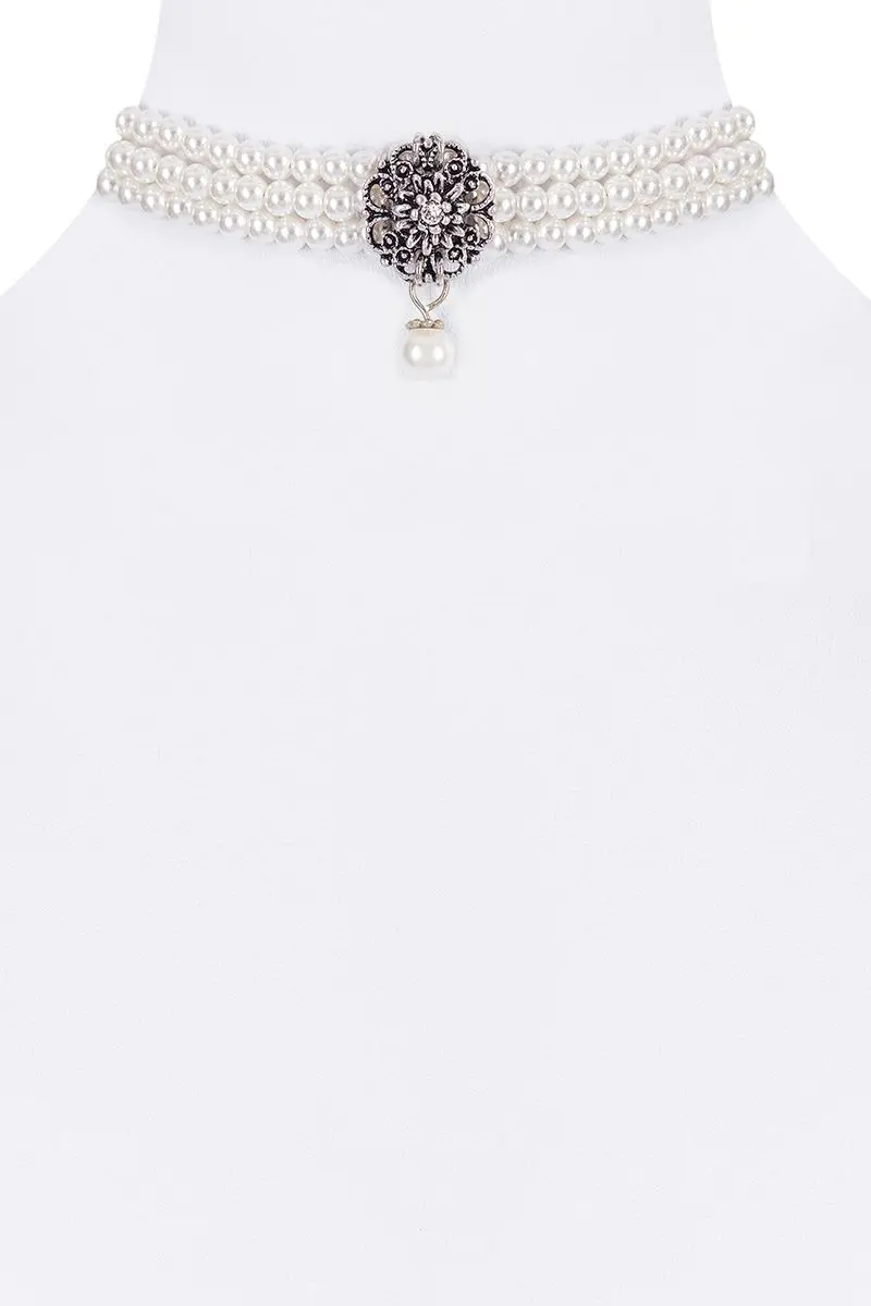 Perlenkropfband creme silber mit Perlenanhänger 011348