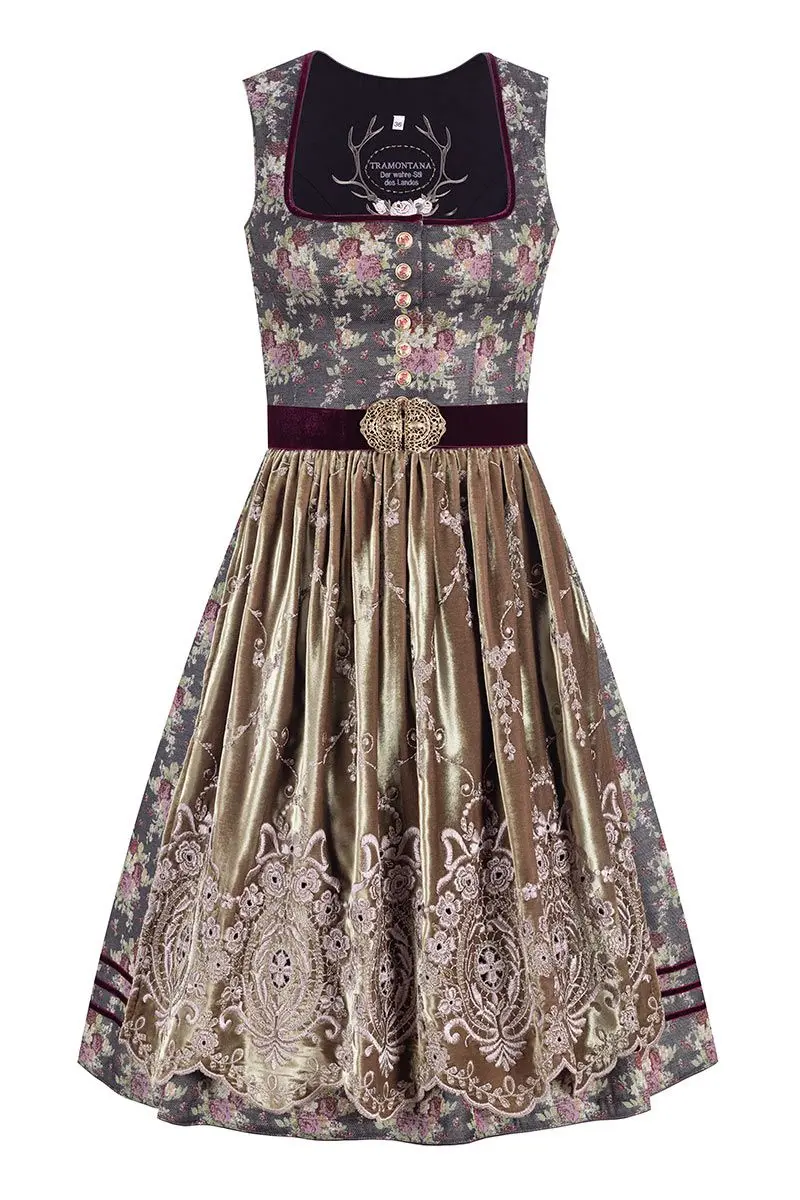 Midi Dirndl 65 cm schwarz beere geblümt Mariella 011656 ~ 32