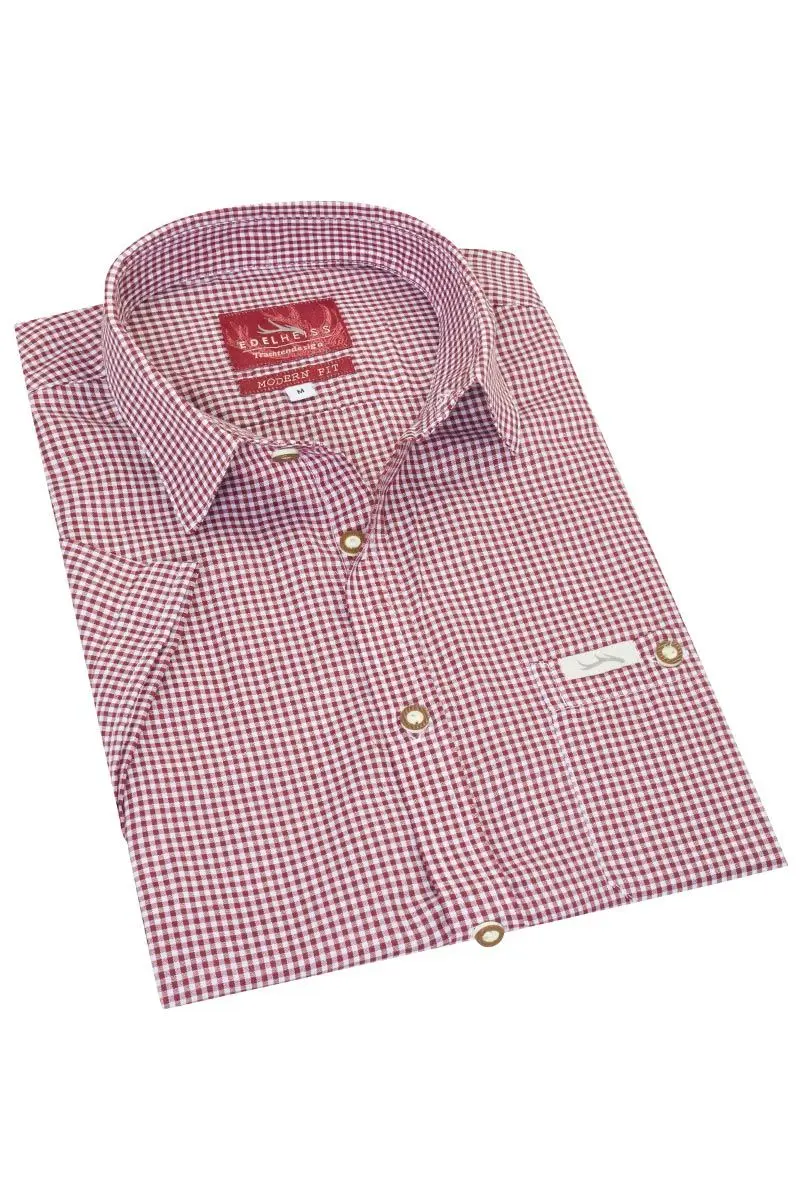 Trachtenhemd kurzarm dunkelrot kariert Andy 010270 ~ M