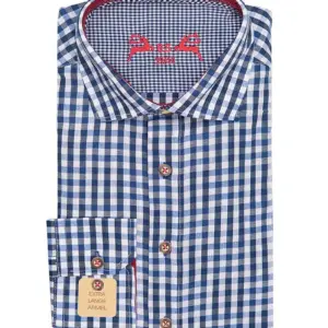 Trachtenhemd langarm blau weiß kariert slimfit 001815 ~ 36