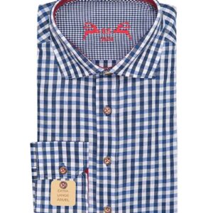 Trachtenhemd langarm blau weiß kariert slimfit 001815 ~ 36