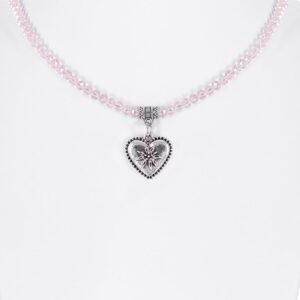 Collier verschiedenfarbig mit Glasperlen und Herzanhänger 011505 ~ altrosa