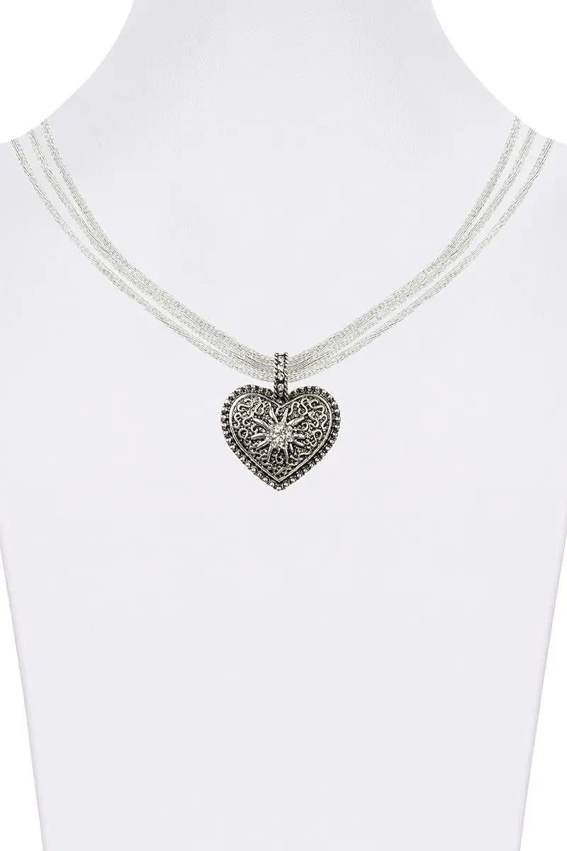 Trachtencollier mit Herzanhänger verschiedenfarbig 008416 ~ weiß