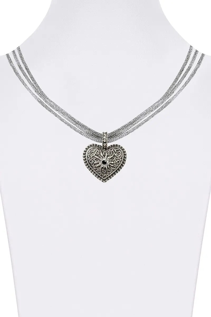 Trachtencollier mit Herzanhänger verschiedenfarbig 008416 ~ grau