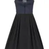 Midi Dirndl 70 cm Gastro dunkelblau schwarz Stretch Emma 014193 ~ 36