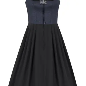 Midi Dirndl 70 cm Gastro dunkelblau schwarz Stretch Emma 014193 ~ 36