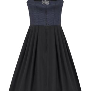 Midi Dirndl 70 cm Gastro dunkelblau schwarz Stretch Emma 014193 ~ 36