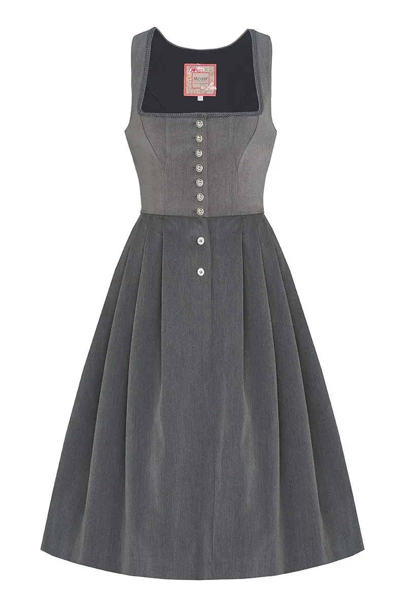 Midi Dirndl 70cm Gastro grau Stretch Babette 006871 ~ 36
