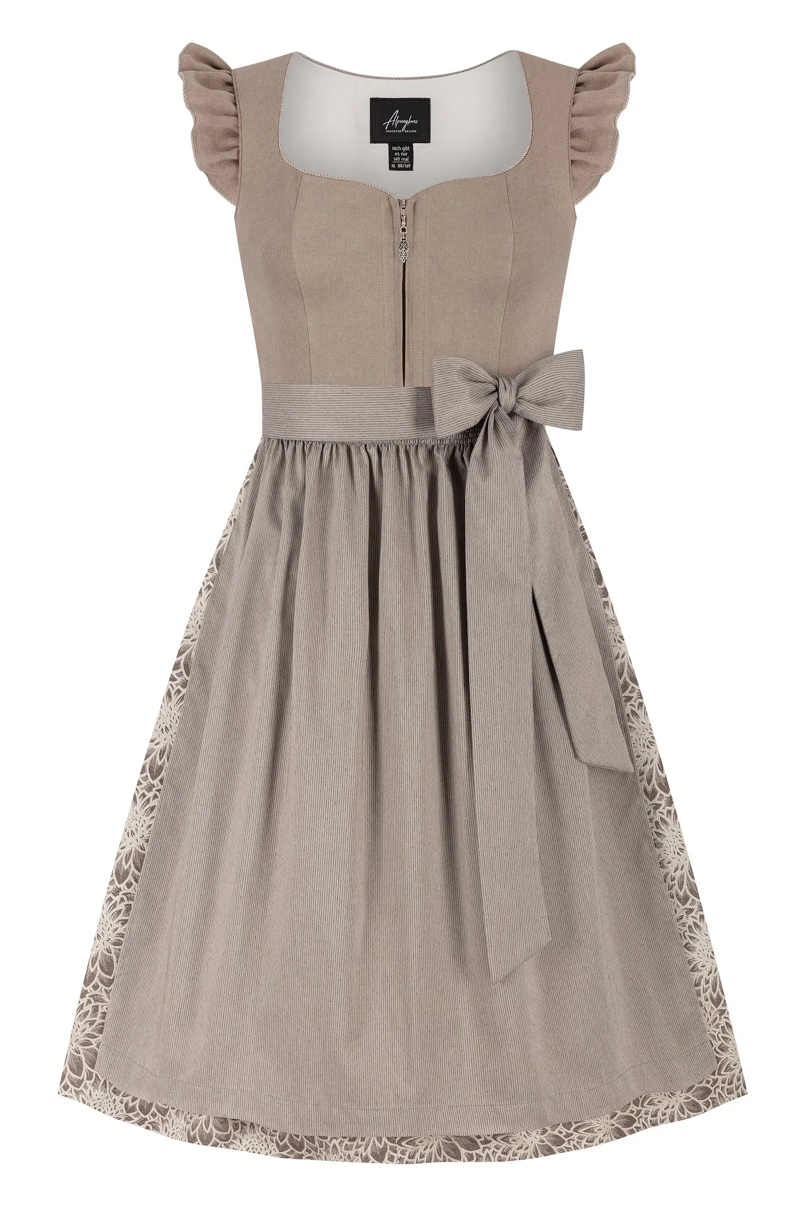 Dirndl JANA (70 cm) mit Leinen-Mieder ~ 42 ~ taupe