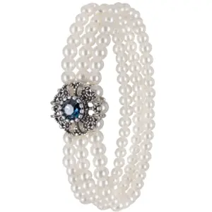 Perlenarmband mit Strassblüte ~ dunkelblau