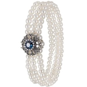 Perlenarmband mit Strassblüte ~ dunkelblau