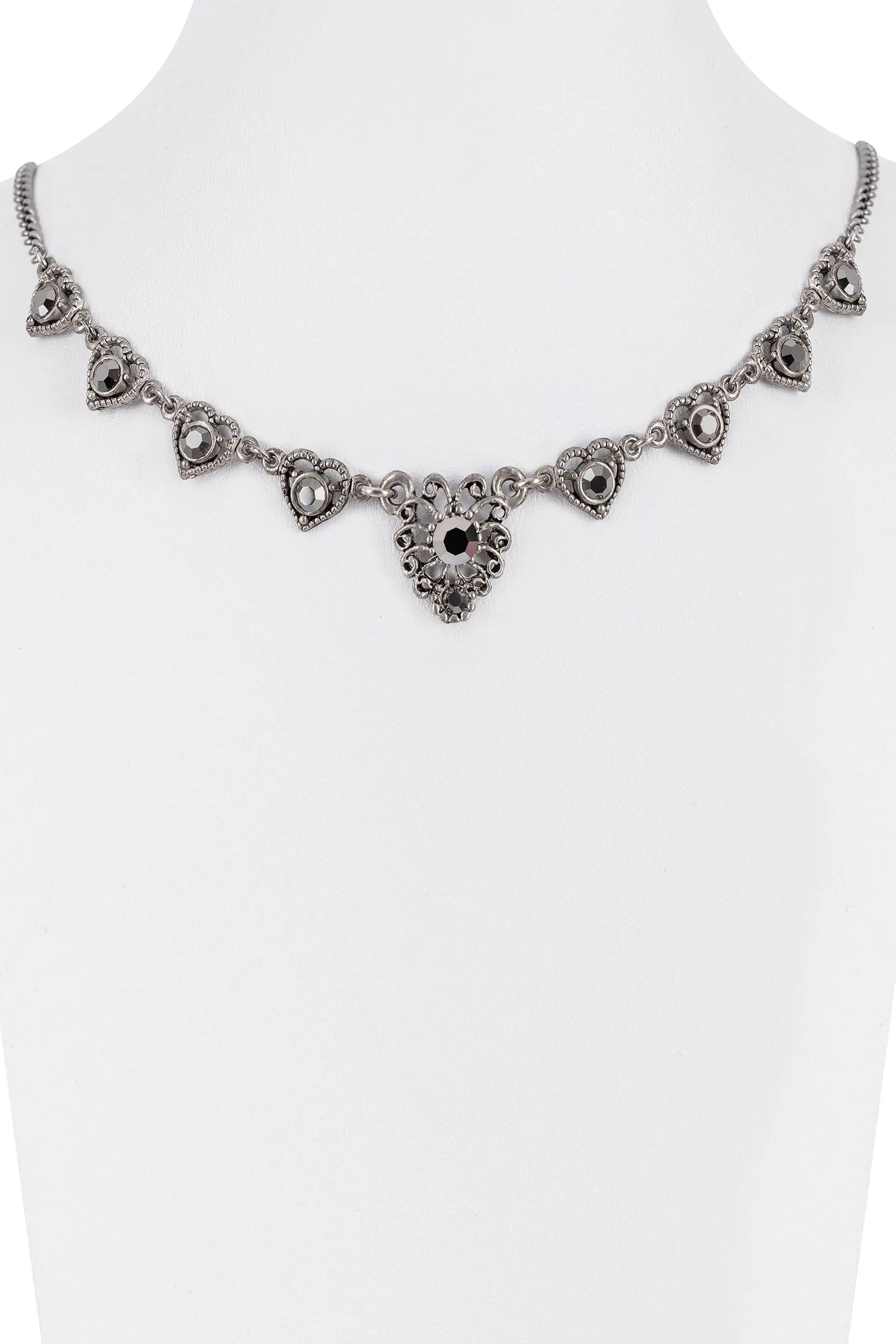Collier mit Strass-Herzen ~ altsilber