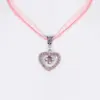 Collier verschiedenfarbig mit Herzanhänger und Satinband 005703 ~ rosa