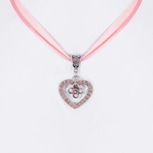 Collier verschiedenfarbig mit Herzanhänger und Satinband 005703 ~ rosa