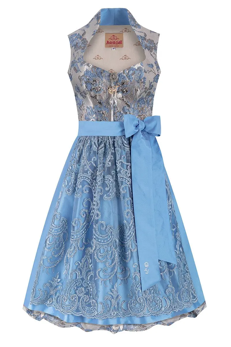 Midi Dirndl 70 cm silber hellblau Caroline 016387 ~ 42