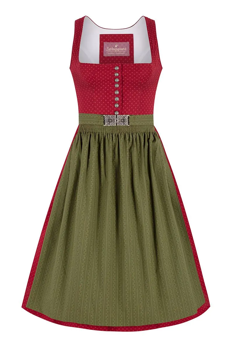 Midi Dirndl 65 cm rot oliv Valerie 017433 ~ 36