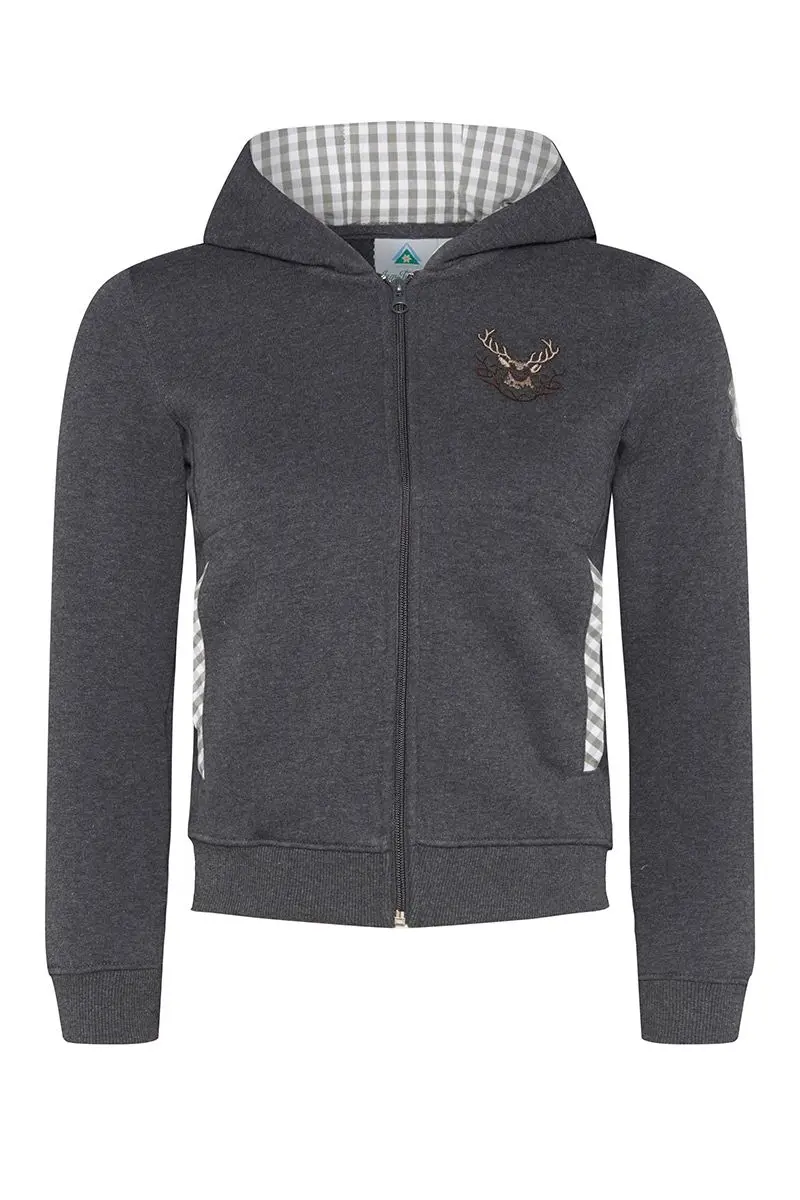 Kinder Kapuzen-Sweatjacke anthrazit mit Hirschstickerei Ben 007991 ~ 92
