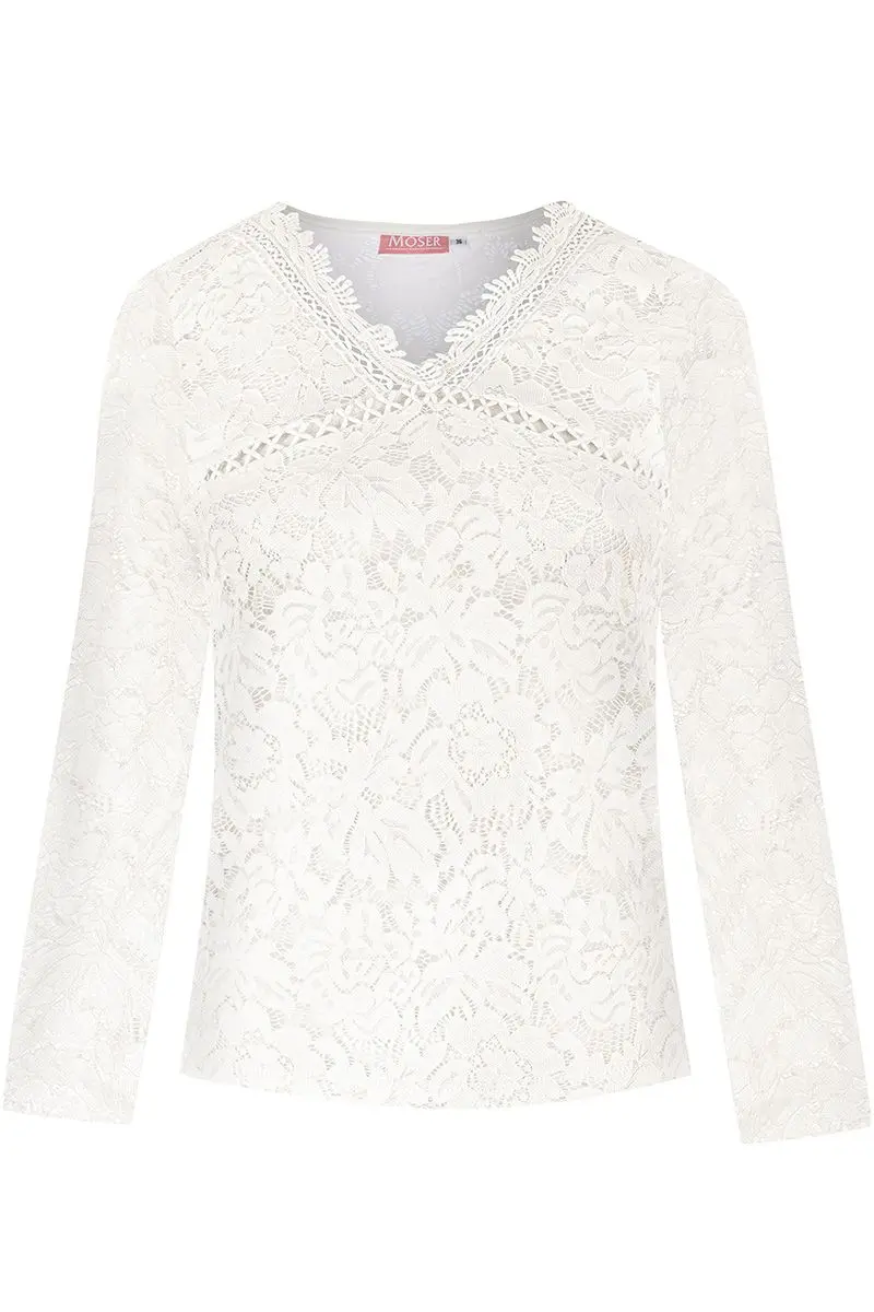Trachtenshirt langarm Spitze creme Stretch Sophia 013971 ~ 32