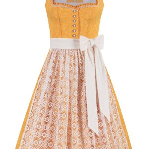 Midi Dirndl 65 cm gelb creme Flora 016315 ~ 36