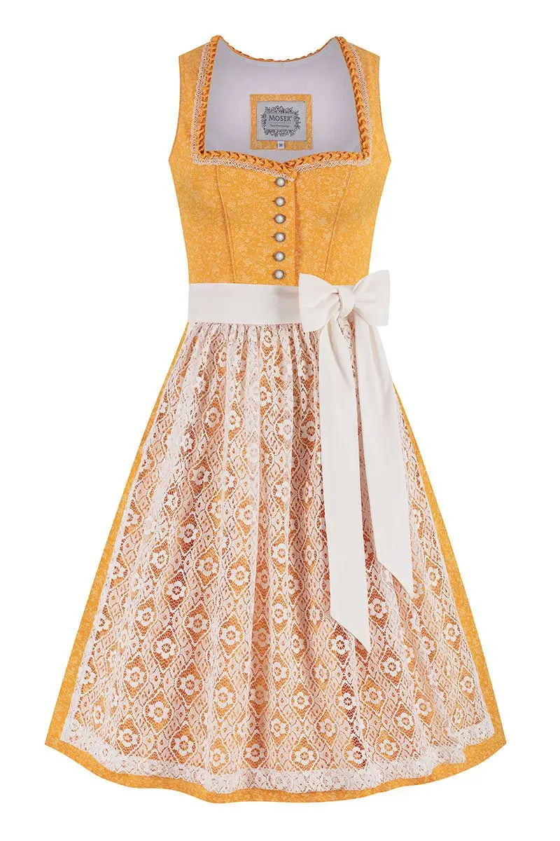 Midi Dirndl 65 cm gelb creme Flora 016315 ~ 36