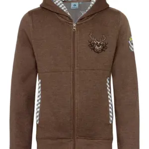 Kinder Kapuzen-Sweatjacke braun mit Hirschstickerei Ben 013487 ~ 86