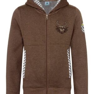 Kinder Kapuzen-Sweatjacke braun mit Hirschstickerei Ben 013487 ~ 86