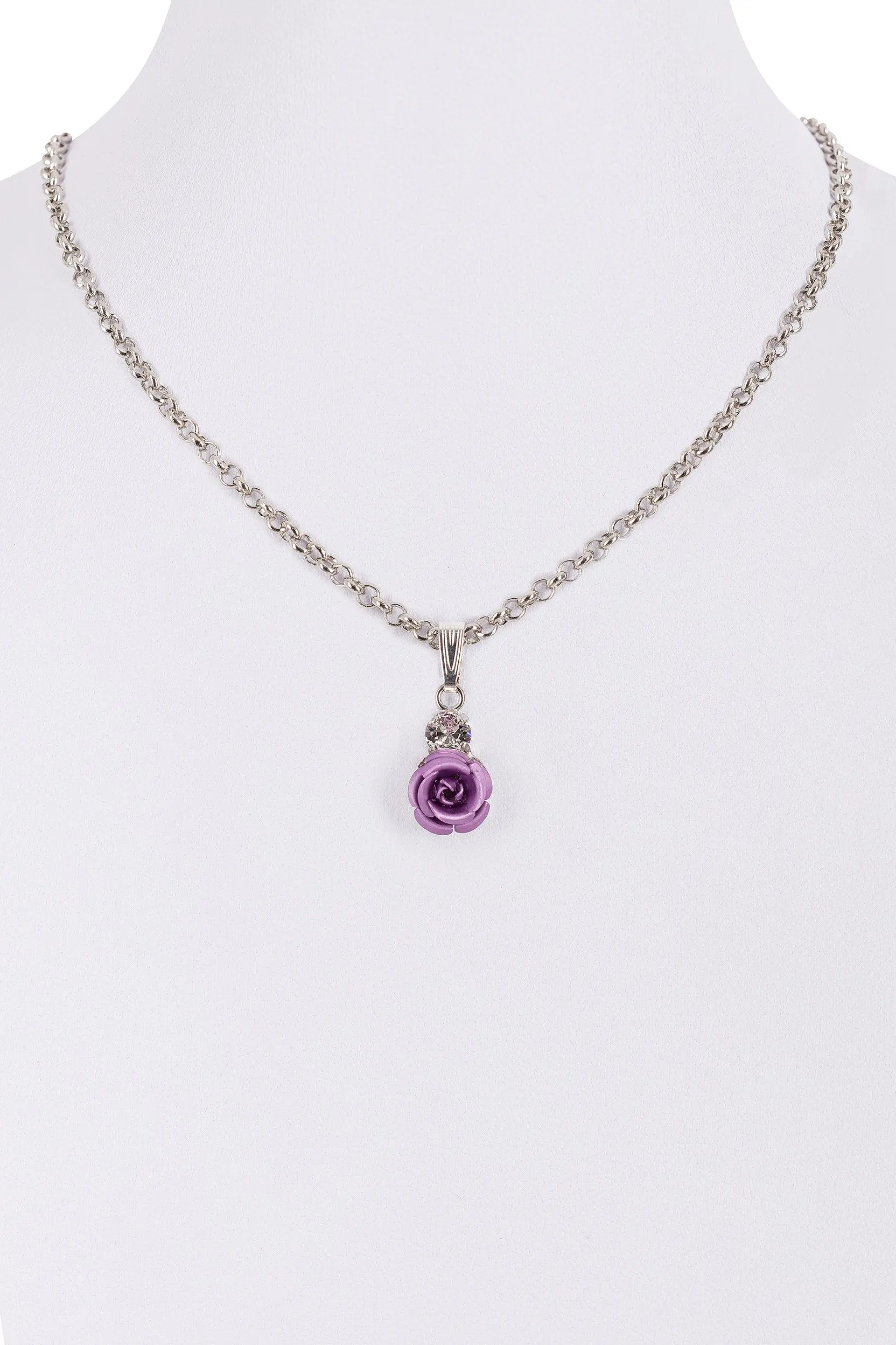 Collier mit Rosenblüte und Strass ~ rosa
