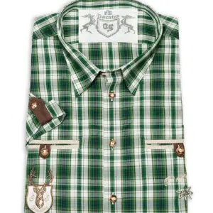 Trachtenhemd kurzarm grün kariert mit Stickerei Gregor 111960 ~ XL (43/44)
