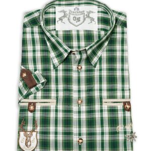 Trachtenhemd kurzarm grün kariert mit Stickerei Gregor 111960 ~ XL (43/44)