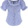 Trachtenbluse mit Karomuster ~ 36 ~ blau