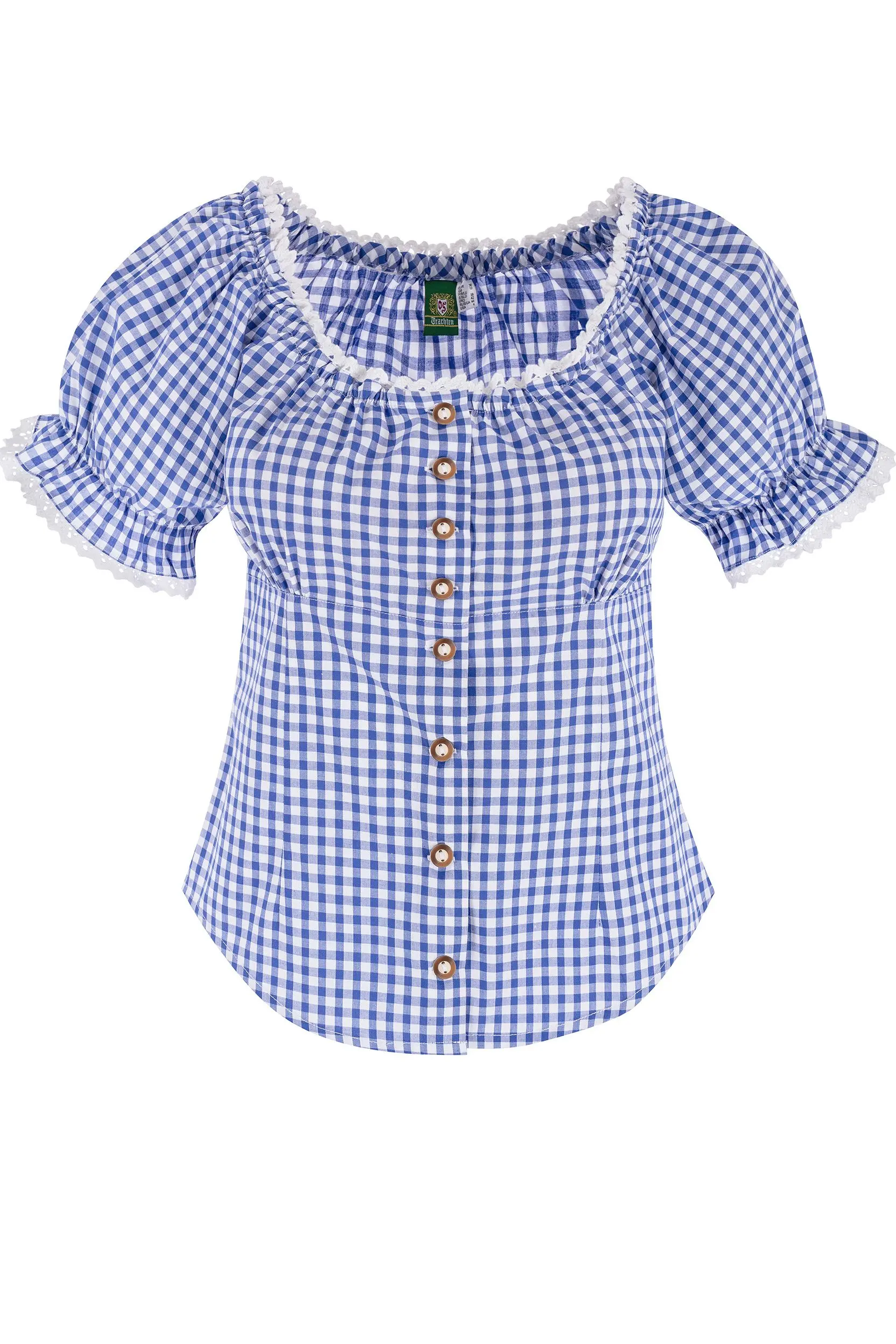 Trachtenbluse mit Karomuster ~ 36 ~ blau