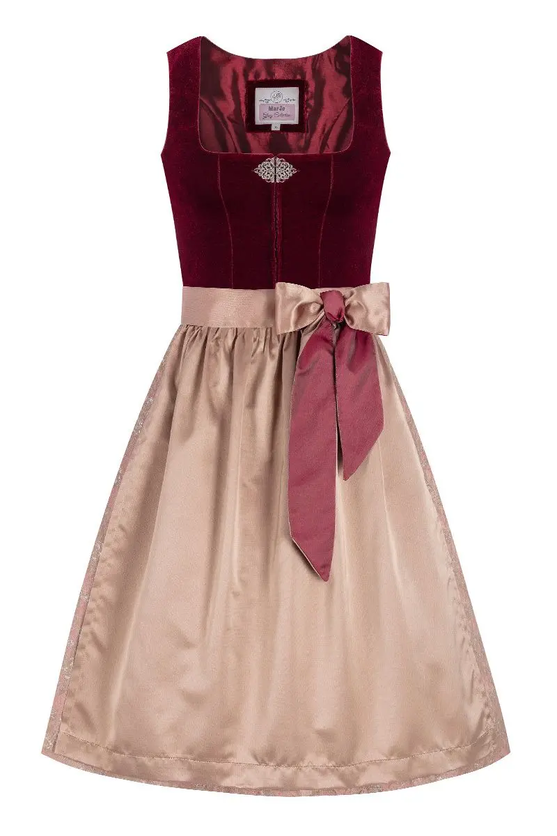 Midi Dirndl 65 cm dunkelrot taupe Samt Greta 013913 ~ 38