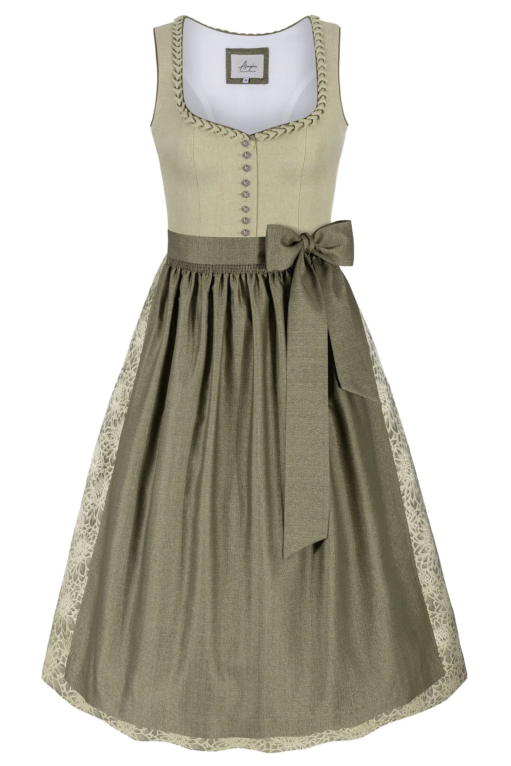 Dirndl OLIVIA (75 cm) mit Leinen-Mieder ~ 34 ~ salbei