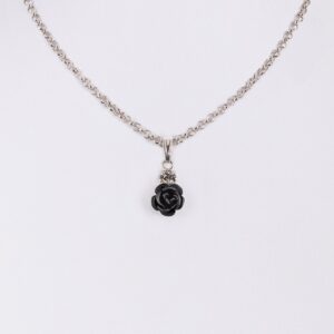 Collier mit Rosenblüte und Strass ~ schwarz