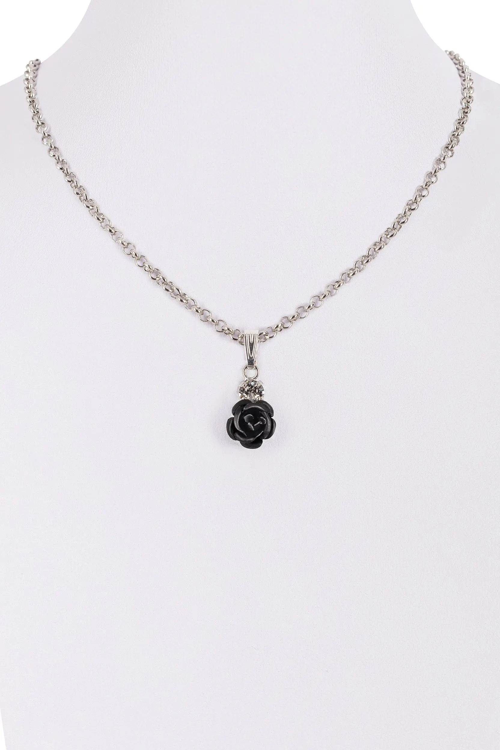Collier mit Rosenblüte und Strass ~ schwarz