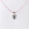 Collier verschiedenfarbig mit Glasperlen und Herzanhänger 011505 ~ rosa