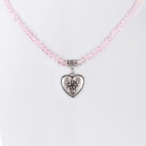 Collier verschiedenfarbig mit Glasperlen und Herzanhänger 011505 ~ rosa
