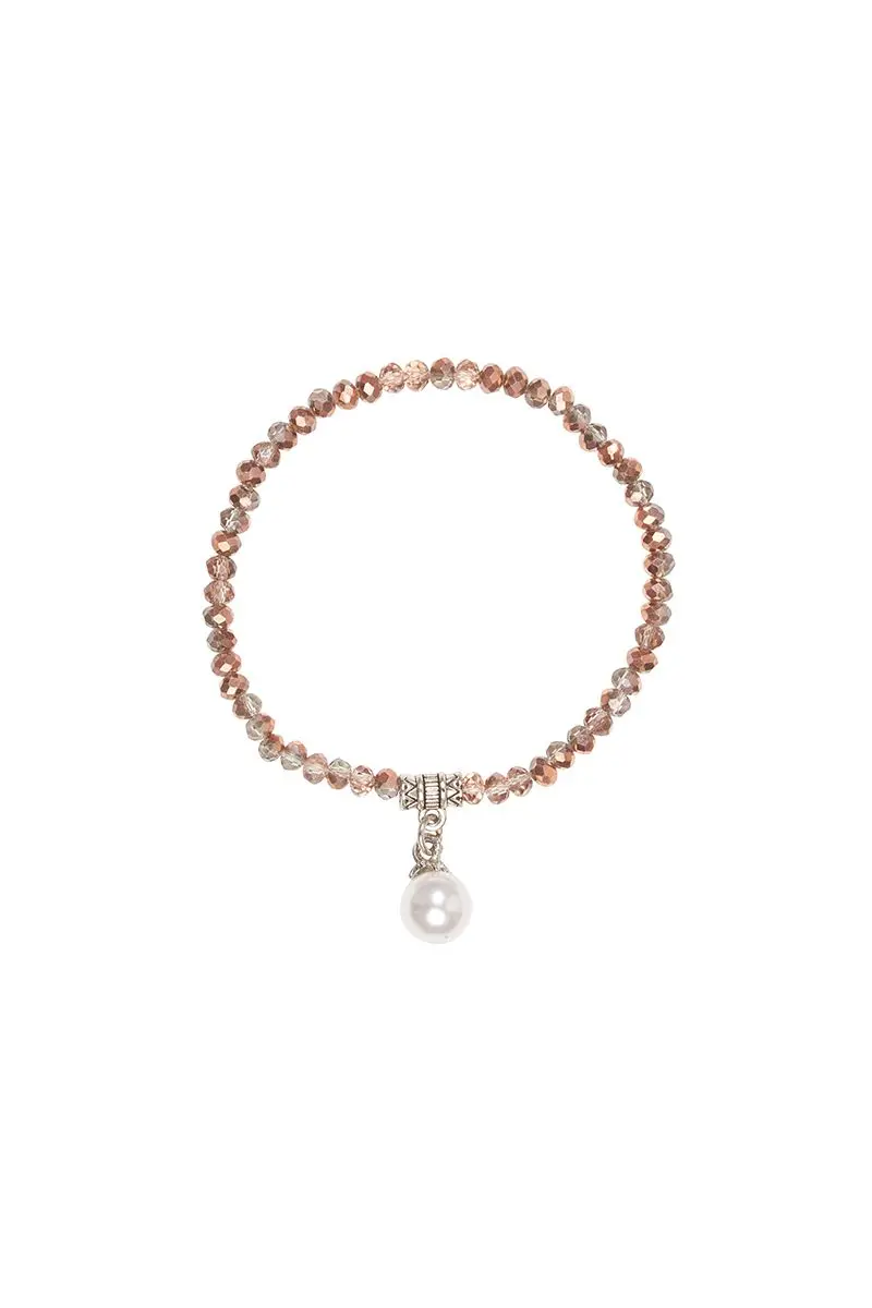 Kristallarmband mit Perlen-Anhänger verschiedenfarbig 008466 ~ taupe