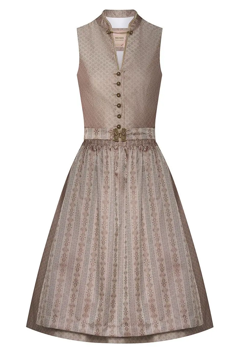 Midi Dirndl 70 cm taupe gemustert Klara 009176 ~ 36