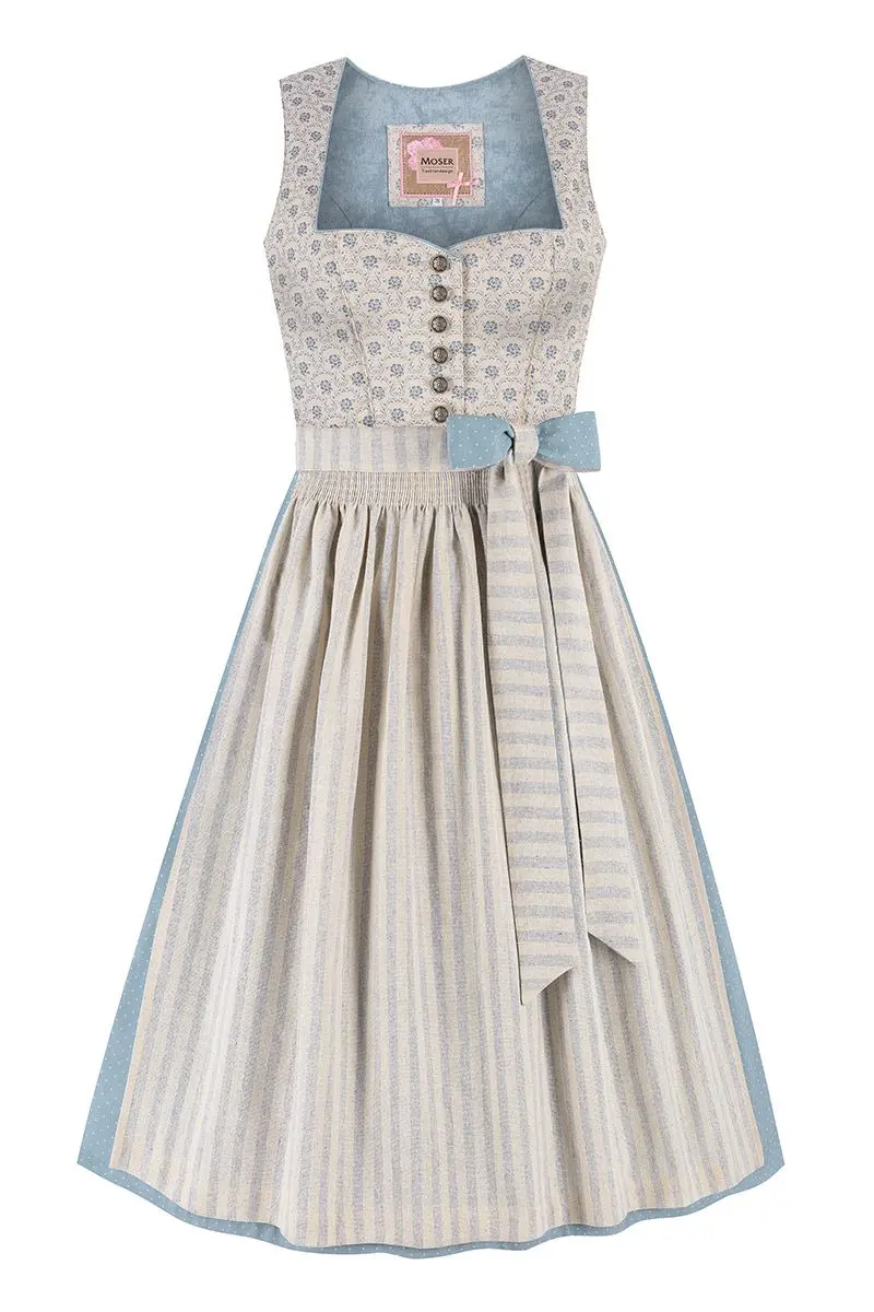 Midi Dirndl 70 cm natur blaugrau Melanie 015869 ~ 44