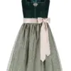 Midi Dirndl 65 cm dunkelgrün hellgrün Samt Greta 013914 ~ 34