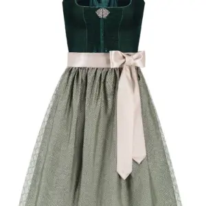 Midi Dirndl 65 cm dunkelgrün hellgrün Samt Greta 013914 ~ 34