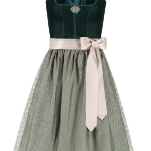 Midi Dirndl 65 cm dunkelgrün hellgrün Samt Greta 013914 ~ 34