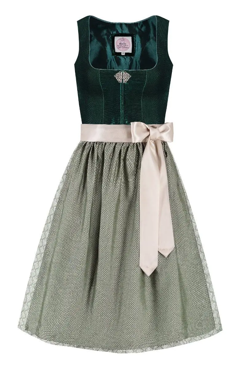 Midi Dirndl 65 cm dunkelgrün hellgrün Samt Greta 013914 ~ 34