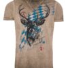 Trachtenshirt kurzarm braun mit Rauten und Hirsch Bavaria 006567 ~ M