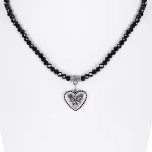 Collier verschiedenfarbig mit Glasperlen und Herzanhänger 011505 ~ hellblau