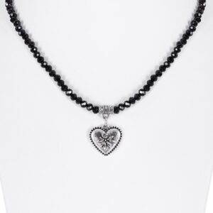 Collier verschiedenfarbig mit Glasperlen und Herzanhänger 011505 ~ schwarz