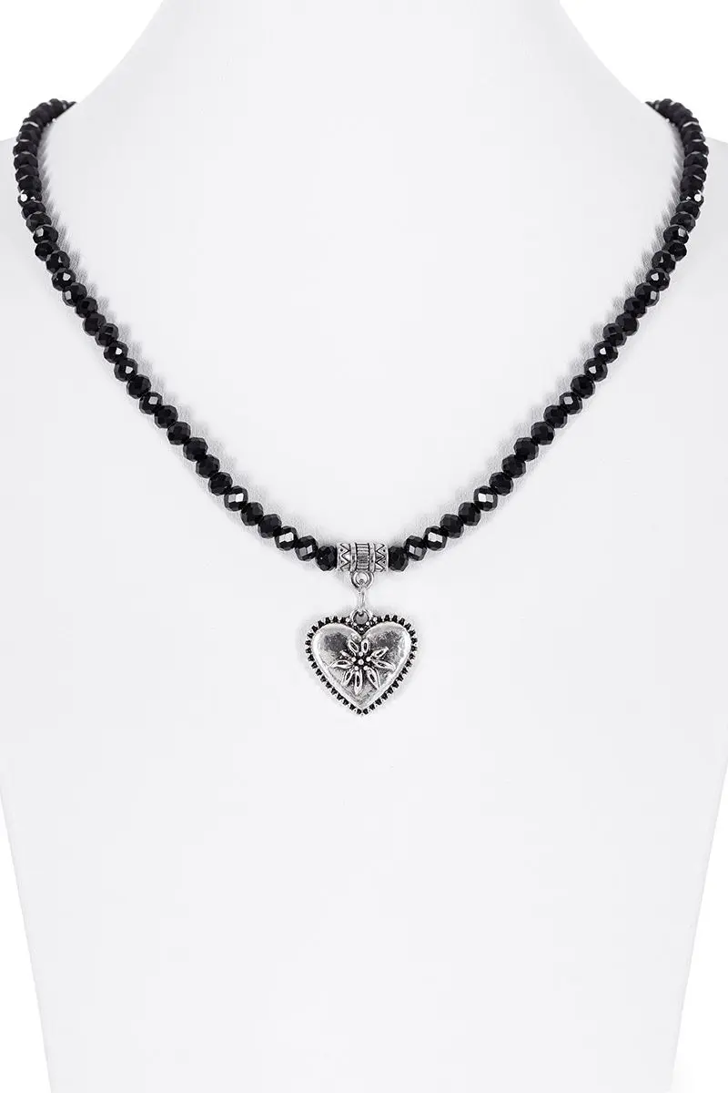 Collier verschiedenfarbig mit Glasperlen und Herzanhänger 011505 ~ hellblau