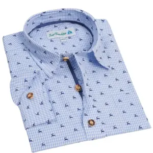 Kinder Trachtenhemd hellblau kariert mit Hirschprint 007986 ~ 104